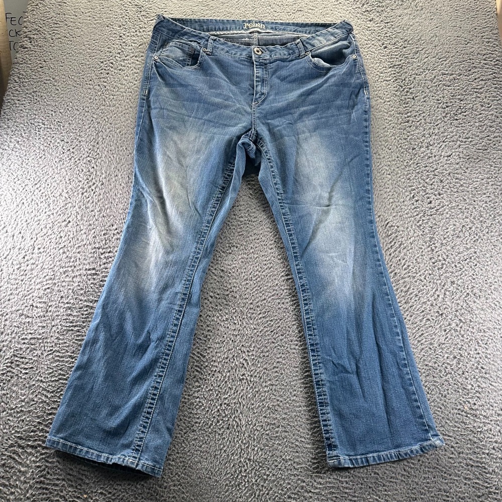 Reign Jeans Womens 22 Blue Cotton Denim Bootcut Curvy Stretch Workwear Faded